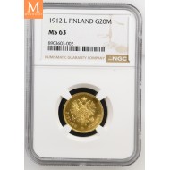 1912 L Finland/Russia 20 Markkaa NGC MS63 MEGET SJELDEN !