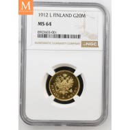 1912 L Finland/Russia 20 Markkaa NGC MS64 MEGET SJELDEN !
