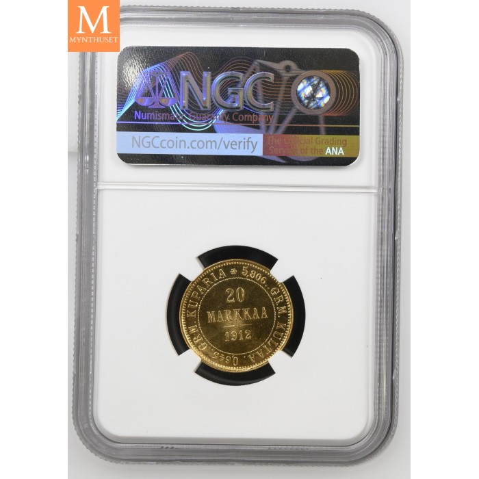 1912 L Finland/Russia 20 Markkaa NGC MS64 MEGET SJELDEN !