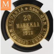1912 L Finland/Russia 20 Markkaa NGC MS64 MEGET SJELDEN !