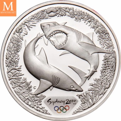 2000 Australia 5 dollars Elizabeth II Shark 31,64 g 999 sølv kv proof