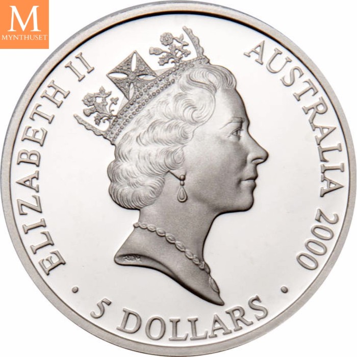 2000 Australia 5 dollars Elizabeth II Opera house 31,64 g 999 sølv kv proof