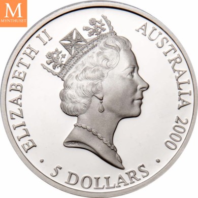 2000 Australia 5 dollars Elizabeth II Kangaroo 31,64 g 999 sølv kv proof