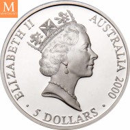 2000 Australia 5 dollars Elizabeth II Kangaroo 31,64 g 999 sølv kv proof