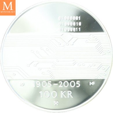 100 Kroner 2005 Hundreårsmynten Nr. 3 Kvalitet Proof med originalt skrin