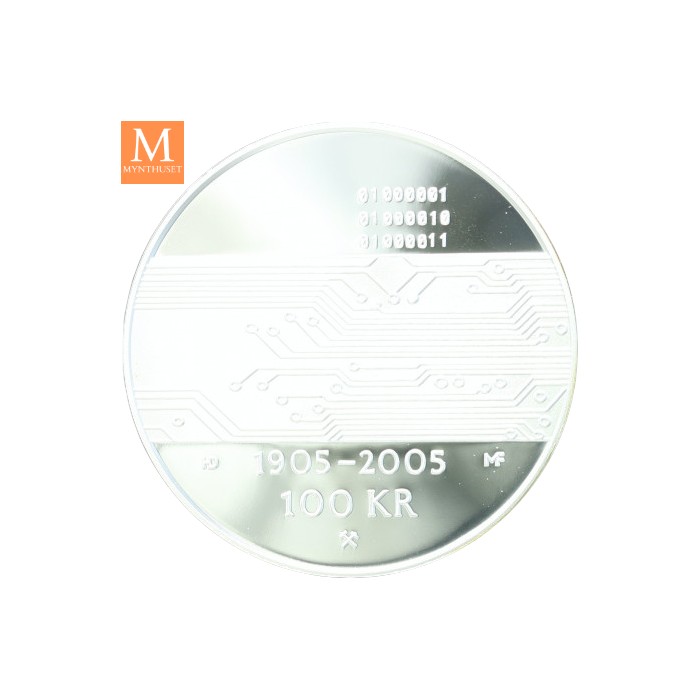 100 Kroner 2005 Hundreårsmynten Nr. 3 Kvalitet Proof med originalt skrin