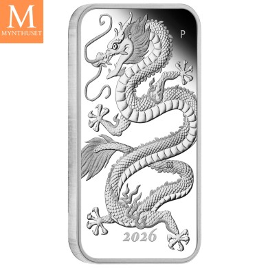2026 Australia 1 oz Sølv Dragon Proof Rektangulær sølvmynt