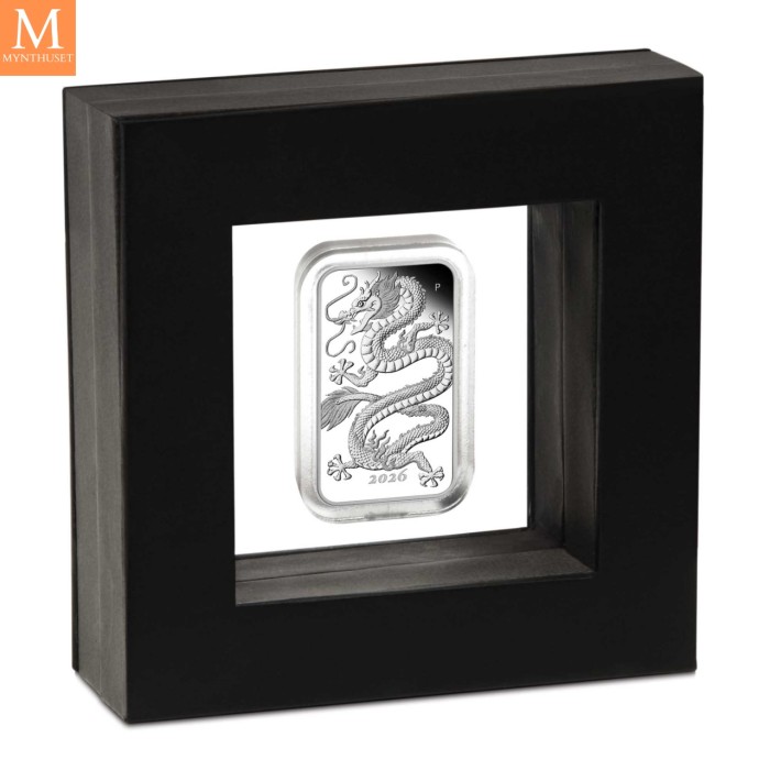 2026 Australia 1 oz Sølv Dragon Proof Rektangulær sølvmynt