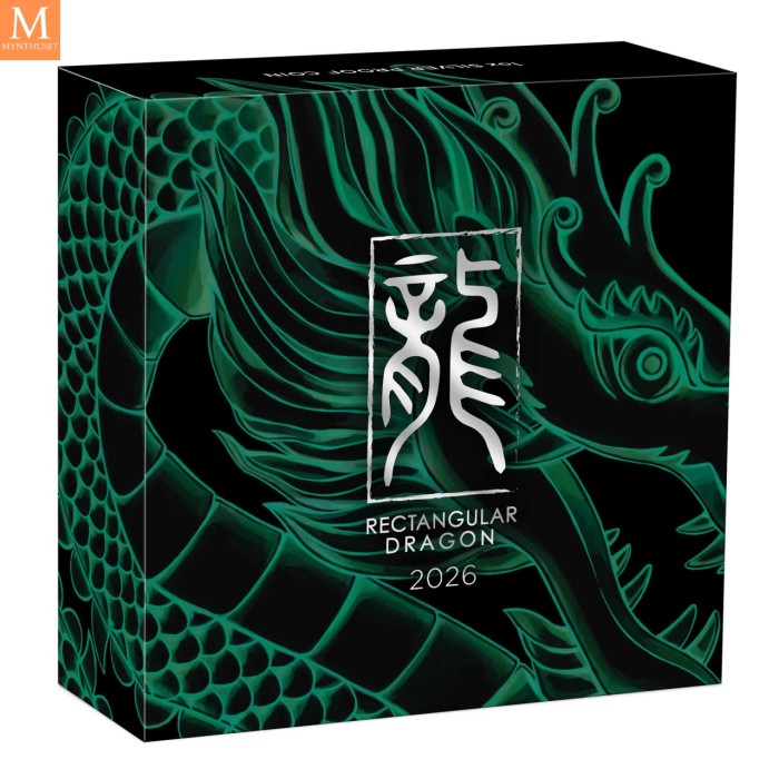 2026 Australia 1 oz Sølv Dragon Proof Rektangulær sølvmynt