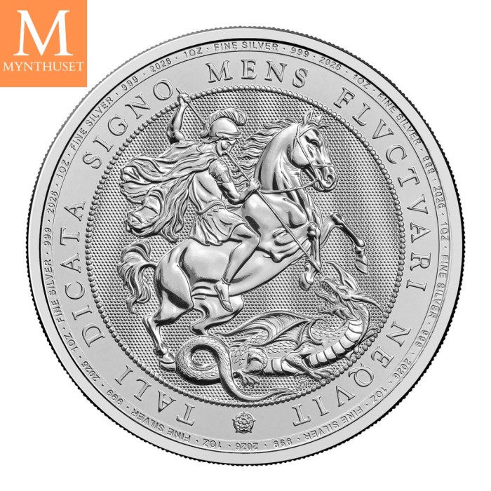2026 Storbritannia 1 oz Sølv St George and the Dragon 2026 1oz kvalitet BU i Kapsel