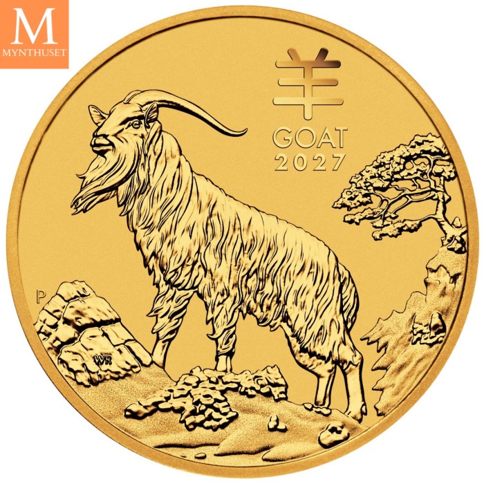 2027 Australia 1 oz Gull Lunar S3 Year of the Goat BU M/Kapsel "Forhåndssalg"