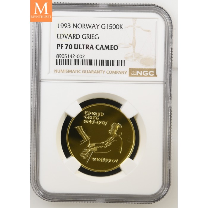 1993 Norway 1500kroner gold Edvard Grieg Kvalitet proof NGC PF70