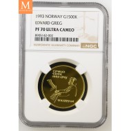 1993 Norway 1500kroner gold Edvard Grieg Kvalitet proof NGC PF70