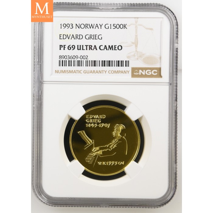 1993 Norway 1500kroner gold Edvard Grieg Kvalitet proof NGC PF69