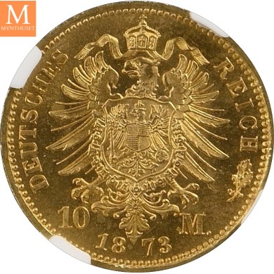 1873 A GERMANY PRUSSIA 10 Mark NGC MS63