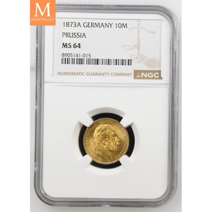1873 A GERMANY PRUSSIA 10 Mark NGC MS64