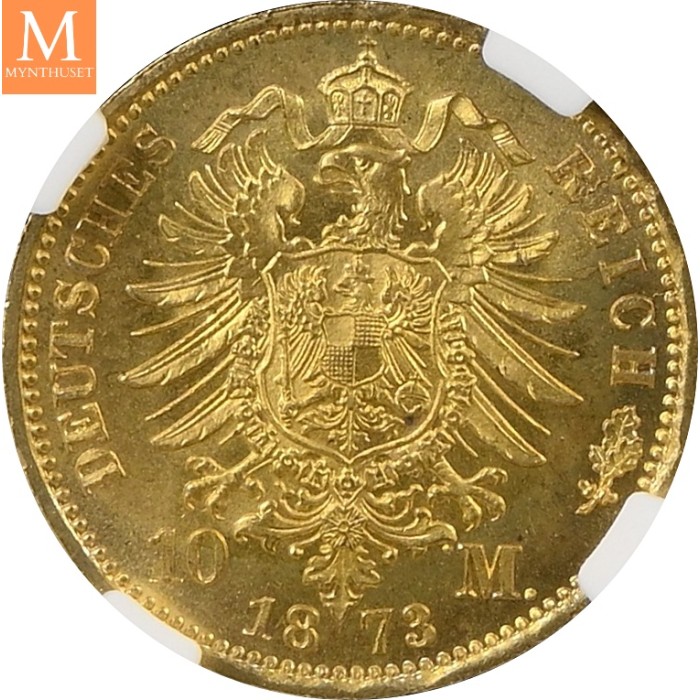 1873 A GERMANY PRUSSIA 10 Mark NGC MS65