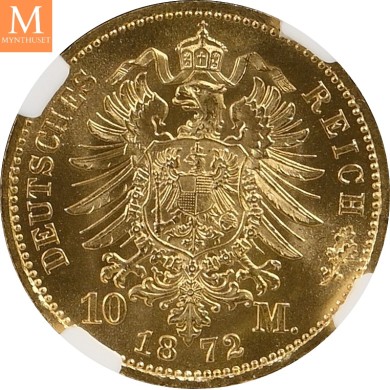 1872 A GERMANY PRUSSIA 10 Mark NGC MS64