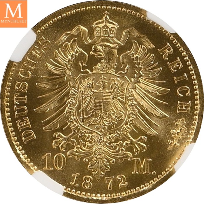1872 A GERMANY PRUSSIA 10 Mark NGC MS64