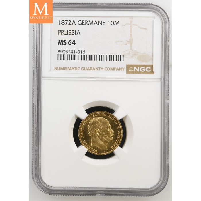 1872 A GERMANY PRUSSIA 10 Mark NGC MS64
