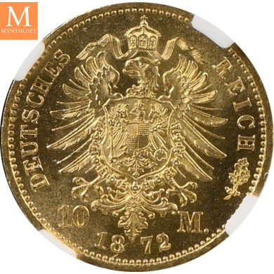 1872 A GERMANY PRUSSIA 10 Mark NGC MS64