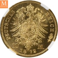 1872 A GERMANY PRUSSIA 10 Mark NGC MS64+