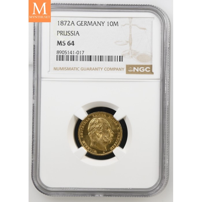 1872 A GERMANY PRUSSIA 10 Mark NGC MS64