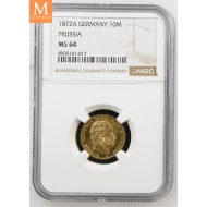 1872 A GERMANY PRUSSIA 10 Mark NGC MS64
