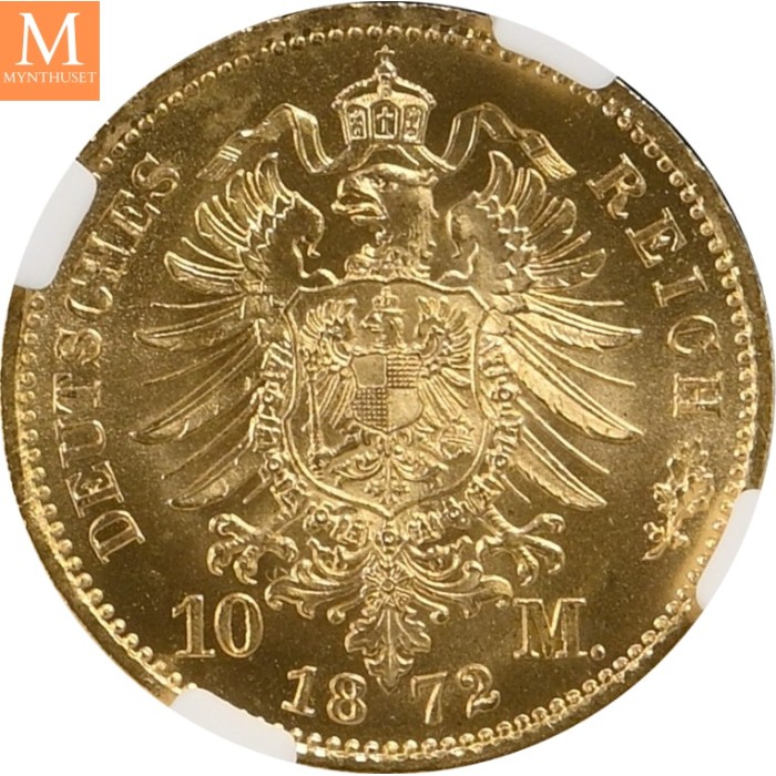 1872 A GERMANY PRUSSIA 10 Mark NGC MS64+