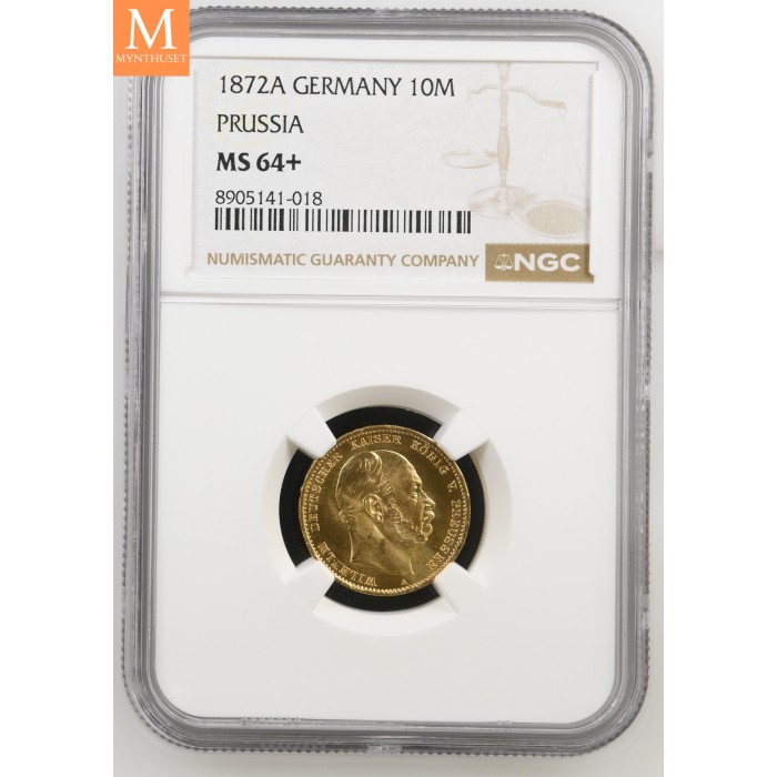 1872 A GERMANY PRUSSIA 10 Mark NGC MS64+