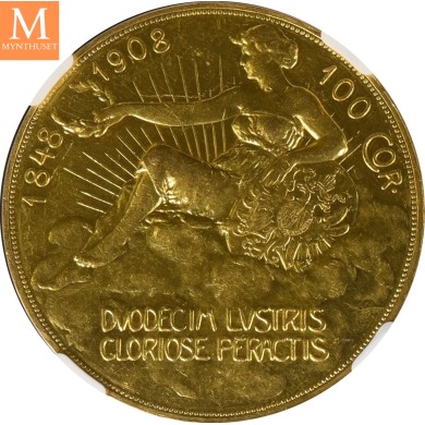 1908 Austria Gold 100 Corona 60th Anniversary of Reign Proof