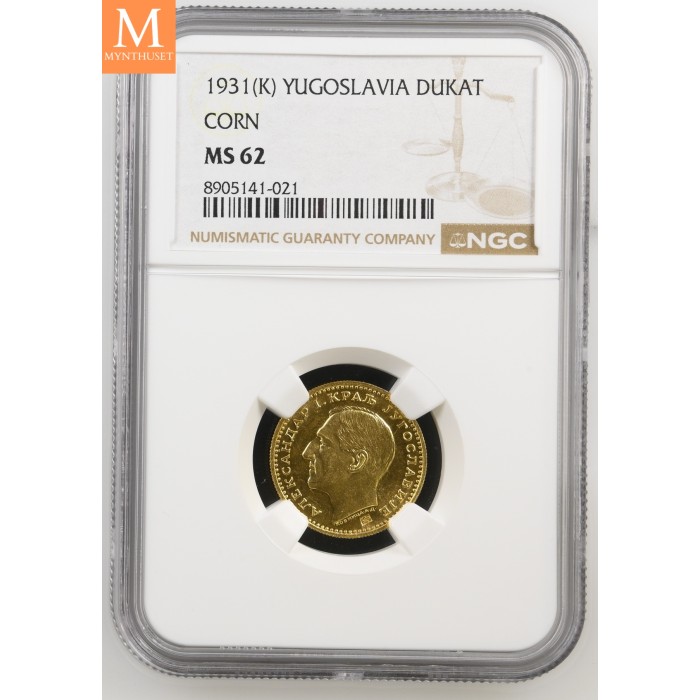 1931 K Yugoslavia Dukat NGC MS64 Corn Countermark,