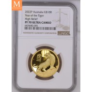 2022 Australia YEAR OF THE TIGER 1 OZ  GULL LUNAR SERIE 3 KVALITET PROOF NGC PF70 HIGH RELIEF