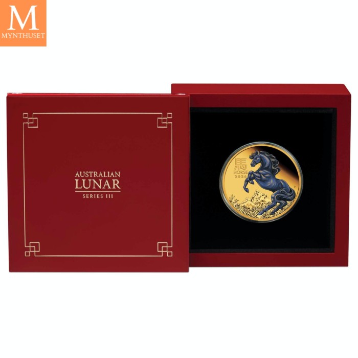 2026 Australia YEAR OF THE HORSE COLOR 1 OZ  GULL LUNAR SERIE 3 KVALITET PROOF I ORIGINALT SKRIN