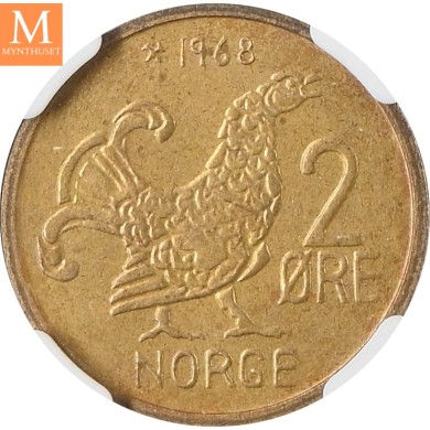 1968 Norge 2 øre kvalitet 0 NGC MS64 Mint Error