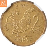 1968 Norge 2 øre kvalitet 0 NGC MS64 Mint Error