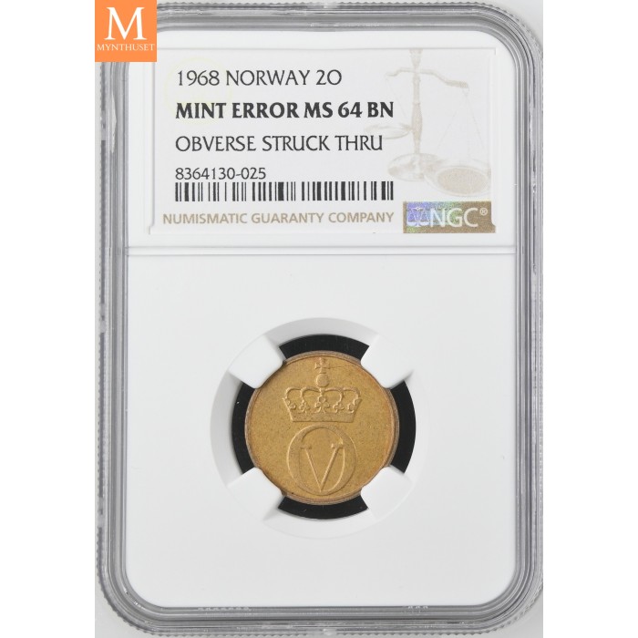 1968 Norge 2 øre kvalitet 0 NGC MS64 Mint Error
