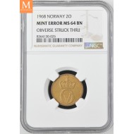 1968 Norge 2 øre kvalitet 0 NGC MS64 Mint Error