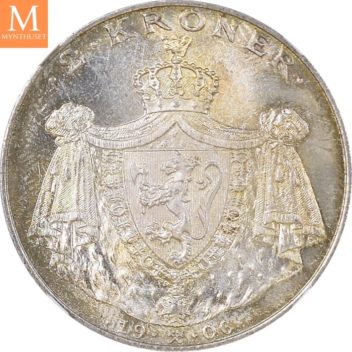 1906 Norge 2 kroner stort skjold NGC MS66