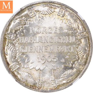 1906 Norge 2 kroner stort skjold NGC MS66