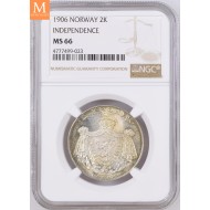 1906 Norge 2 kroner stort skjold NGC MS66