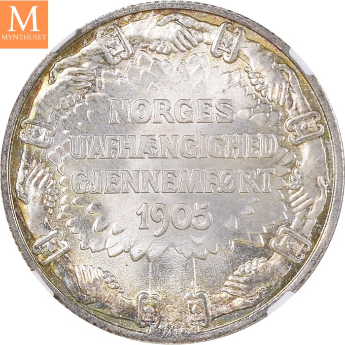 1906 Norge 2 kroner stort skjold NGC MS66