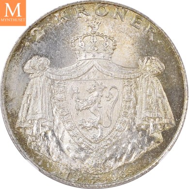 1906 Norge 2 kroner stort skjold NGC MS66