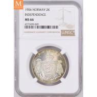 1906 Norge 2 kroner stort skjold NGC MS66