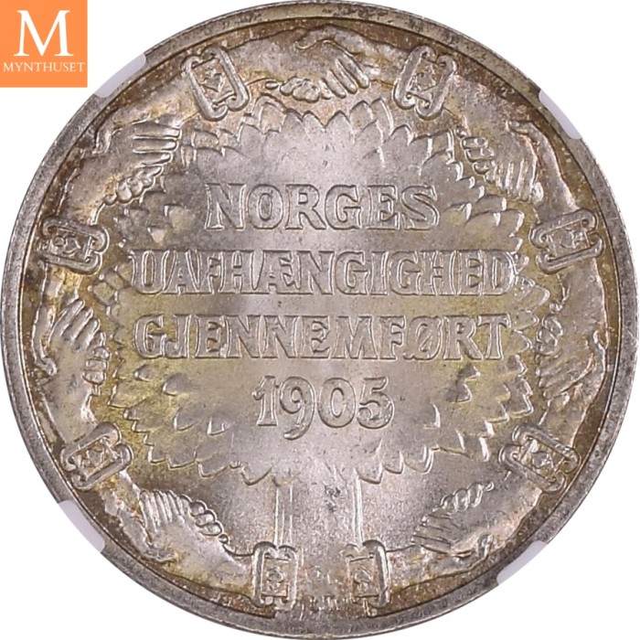 1906 Norge 2 kroner stort skjold NGC MS66