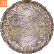 1906 Norge 2 kroner stort skjold NGC MS66