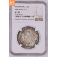 1906 Norge 2 kroner stort skjold NGC MS66