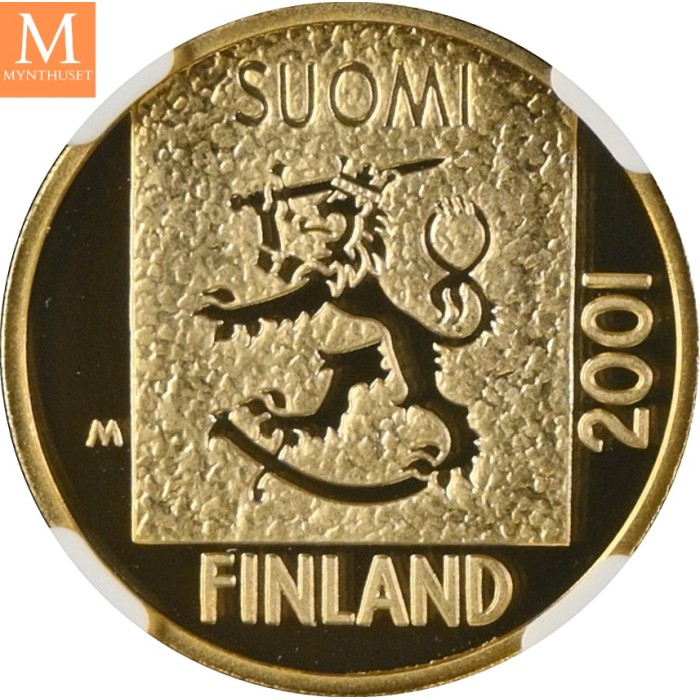 2001 PM Finland Gull 1 Markka LAST MARKKA COIN NGC PF70 LAVT OPPLAG!