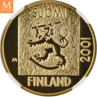 2001 PM Finland Gull 1 Markka LAST MARKKA COIN NGC PF70 LAVT OPPLAG!