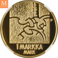 2001 PM Finland Gull 1 Markka LAST MARKKA COIN NGC PF70 LAVT OPPLAG!